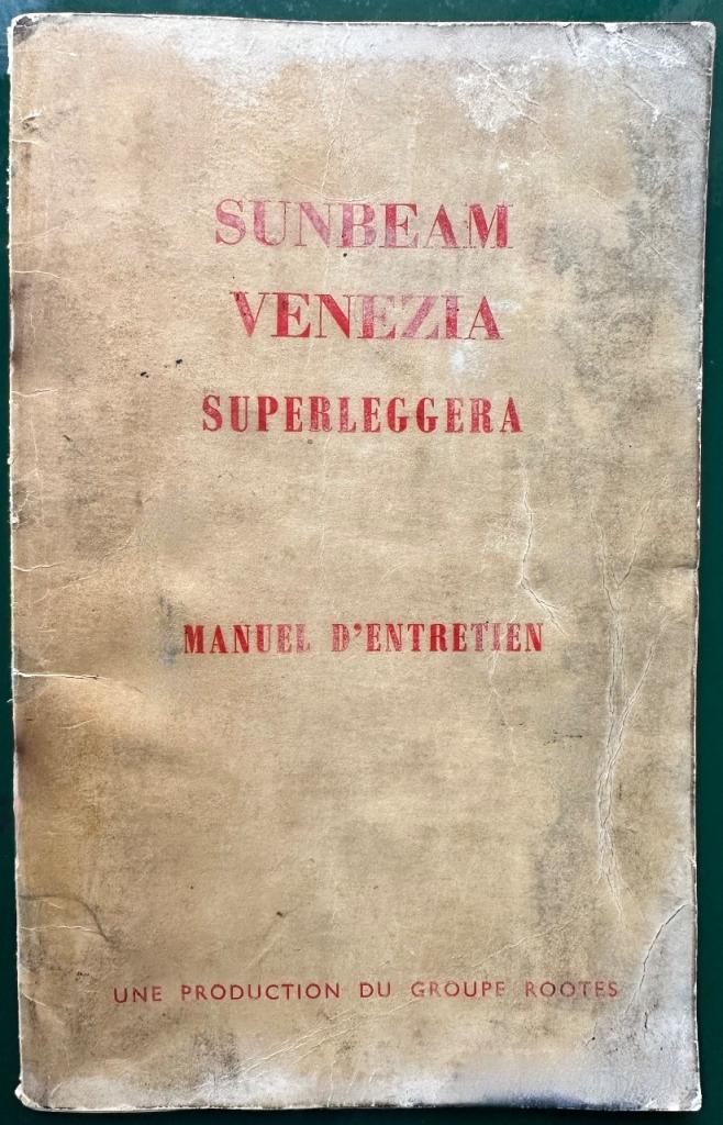 Sunbeam Venezia Manuel d'entretien, owner's m LesAnciennes.com