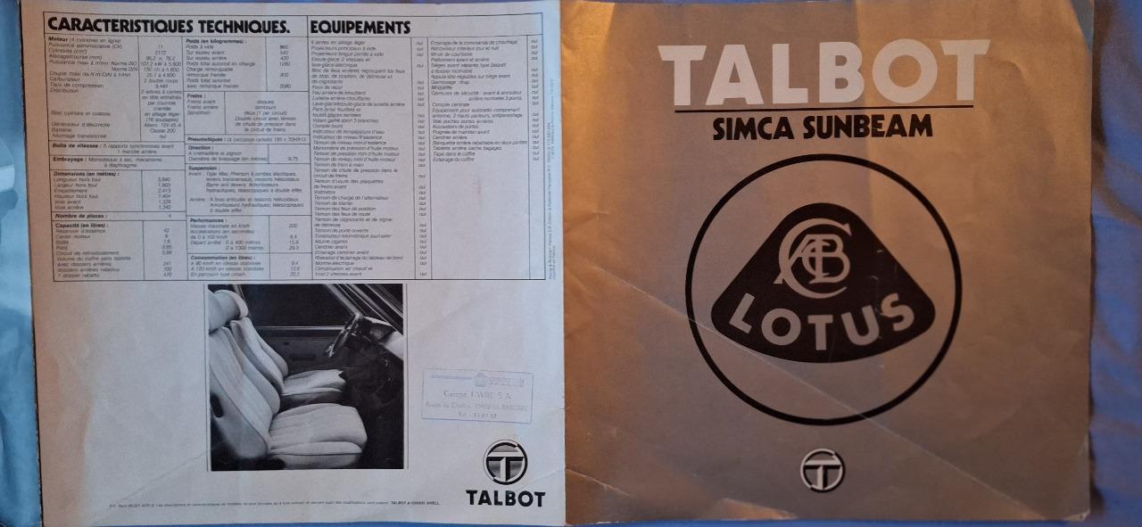 Brochure publicitaie Talbot SimcSunbeam Lotus LesAnciennes.com