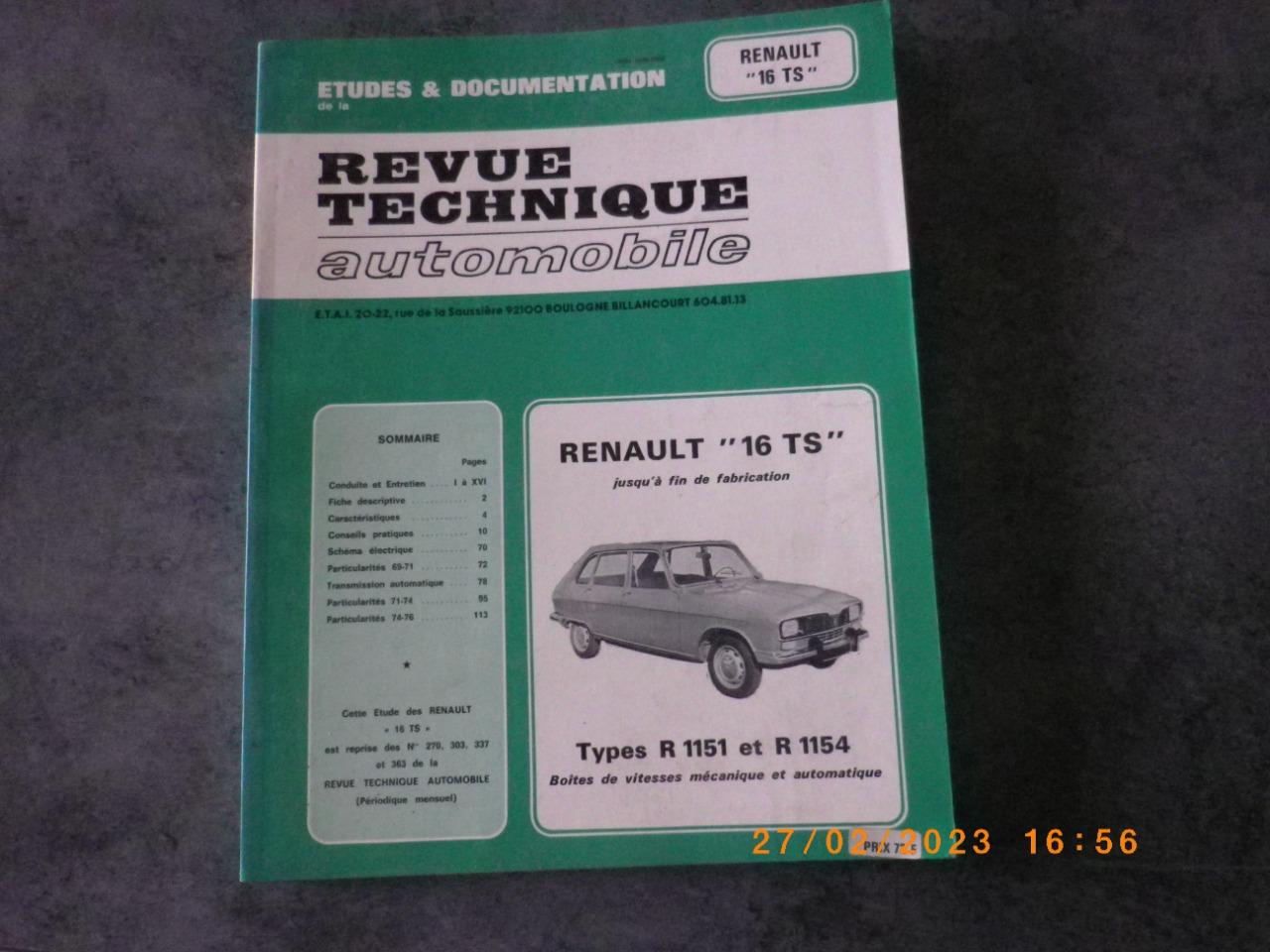 Revue technique RENAULT 16 TS LesAnciennes.com