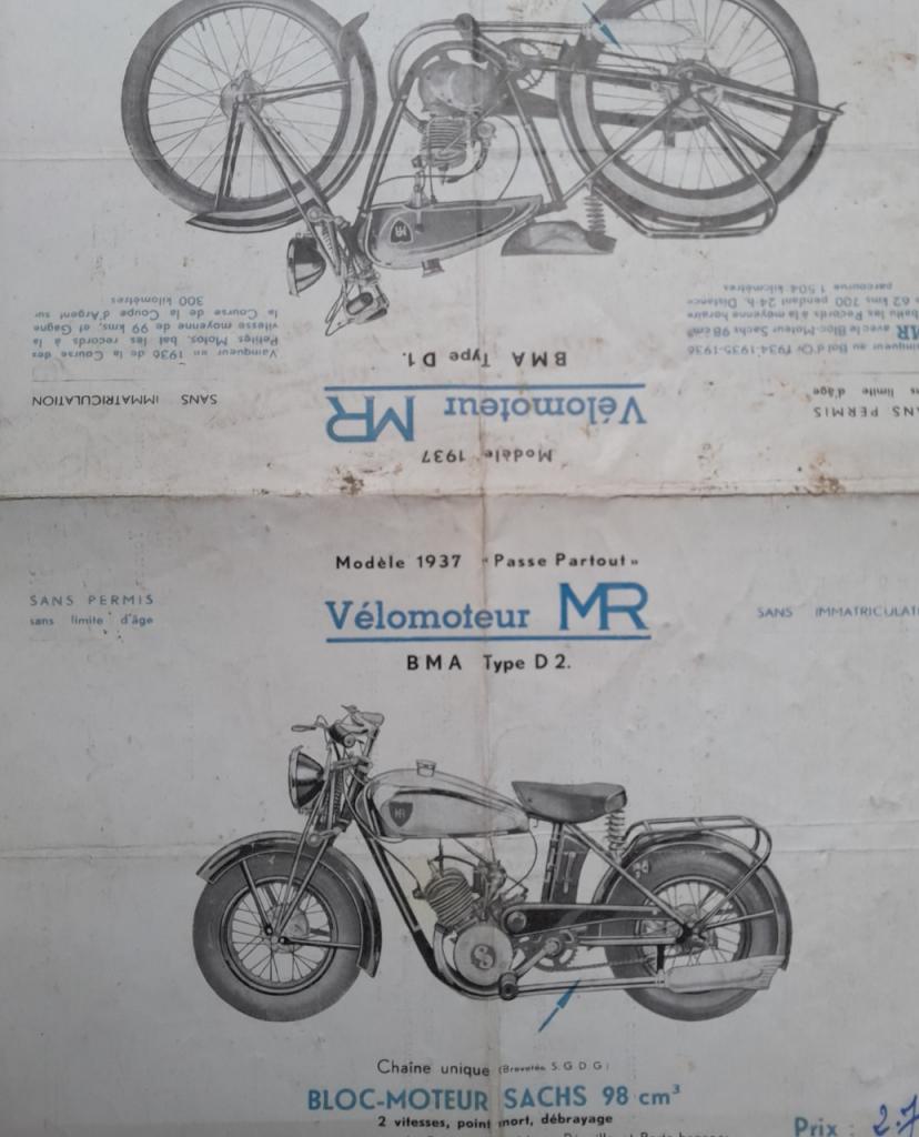 Vélomoteur MR dépliant publicitaire 1937 LesAnciennes.com