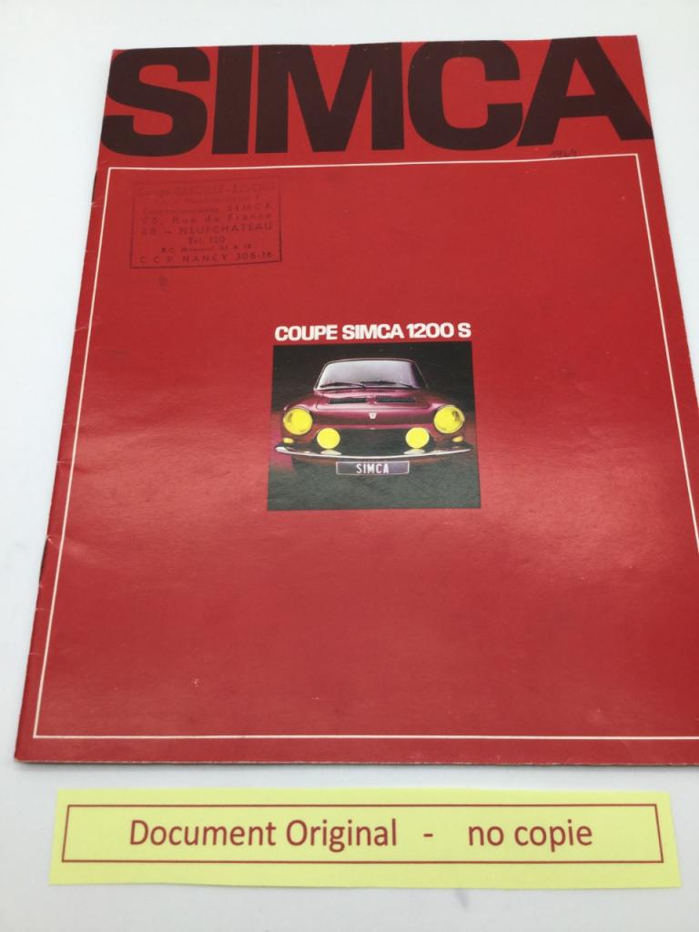 Plaquette publicitaire Simca 1200 S an 1965 LesAnciennes.com