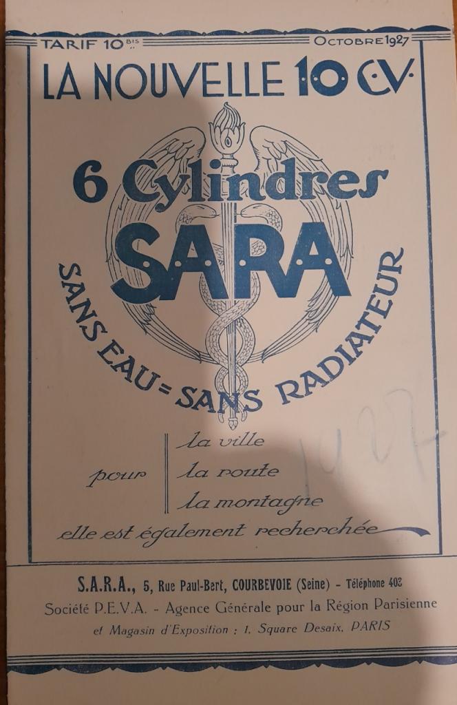 Sara 6 cylindres dépliant publicitaire LesAnciennes.com