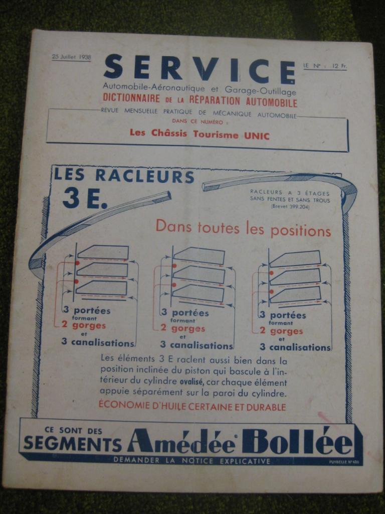 Unic, voitures de tourisme. Service 7/1938 LesAnciennes.com