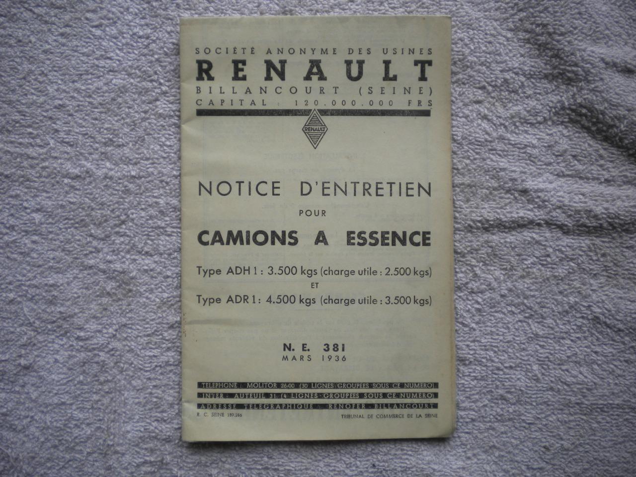 Renault camions a essence , notice entretien LesAnciennes.com
