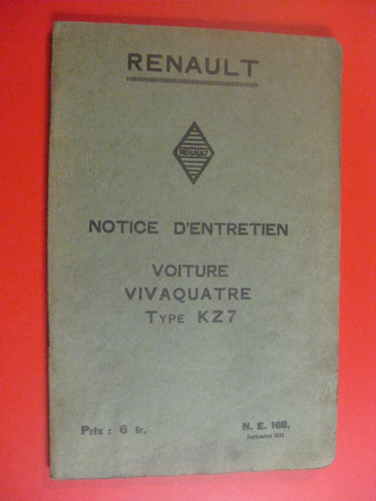 Renault Vivaquatre KZ 7 Livret entretien 1931 LesAnciennes.com