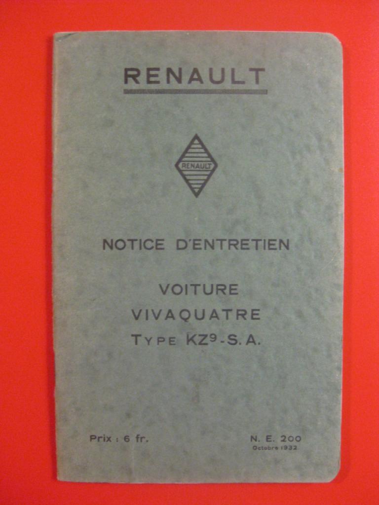 Manuel entretien Renault KZ 9 S.A. de 1932 LesAnciennes.com