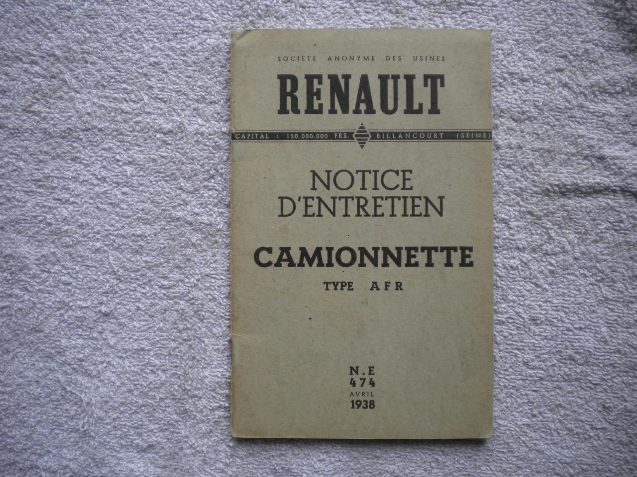 Renault camionnette AFR - 1938 notice LesAnciennes.com