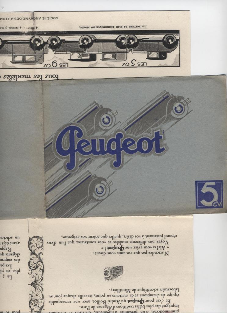 PEUGEOT 5 CV CATALOGUE DEPLIANT 1930. LesAnciennes.com