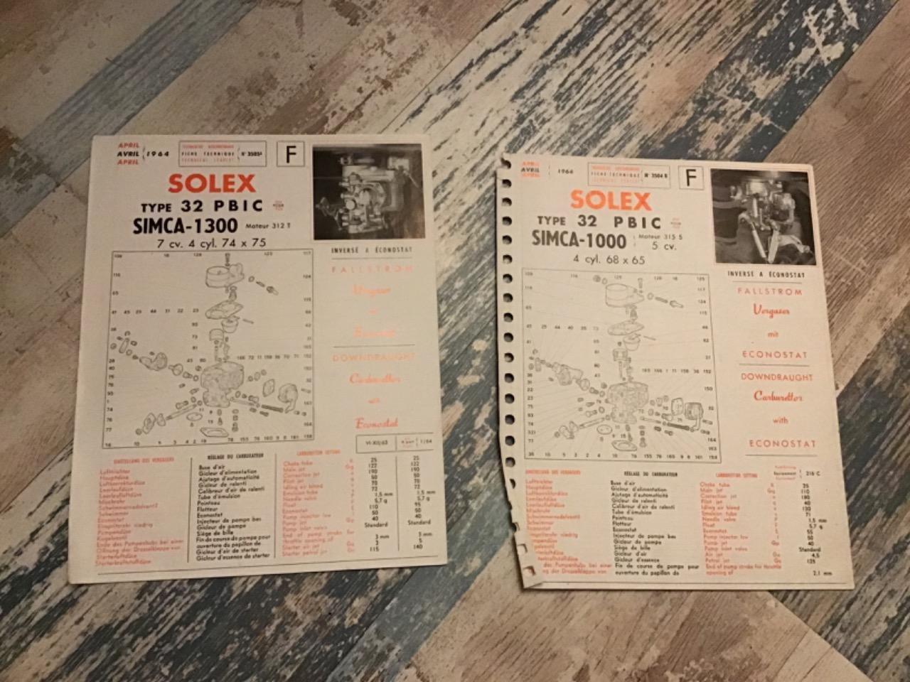 FICHE TECHNIQUE CARBU SOLEX 32 PBIC SIMCA 1000/130 LesAnciennes.com