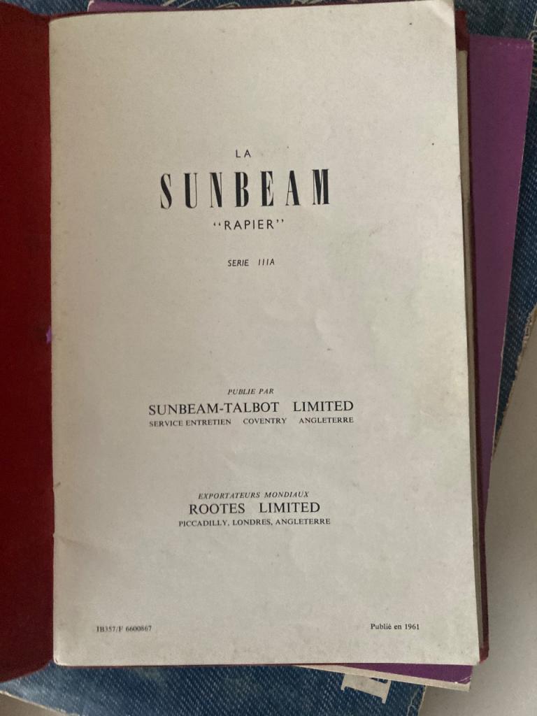 Sunbeam rapier 1961 manuel entretien complet LesAnciennes.com