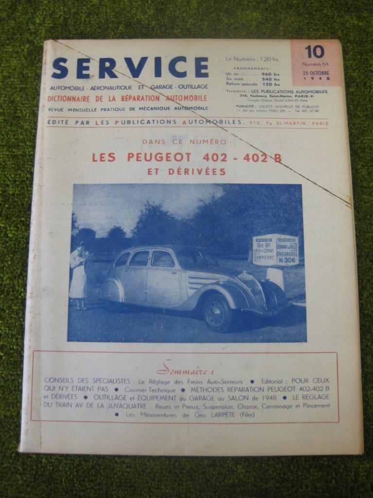 Peugeot 402 & 402B. Revue Service (RTA) LesAnciennes.com