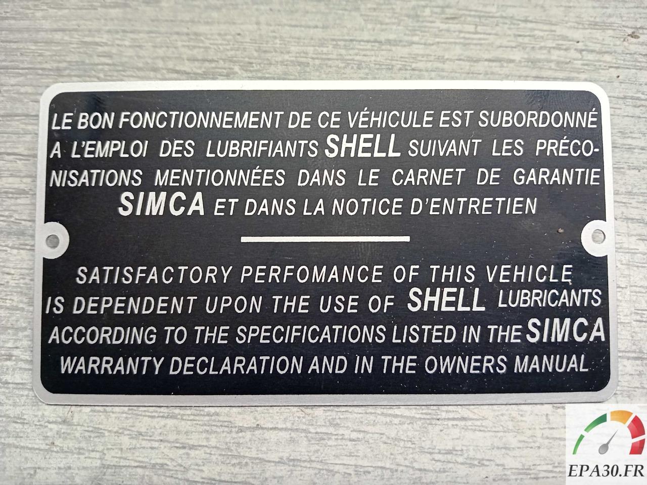 Plaque SIMCA 1000 LesAnciennes.com