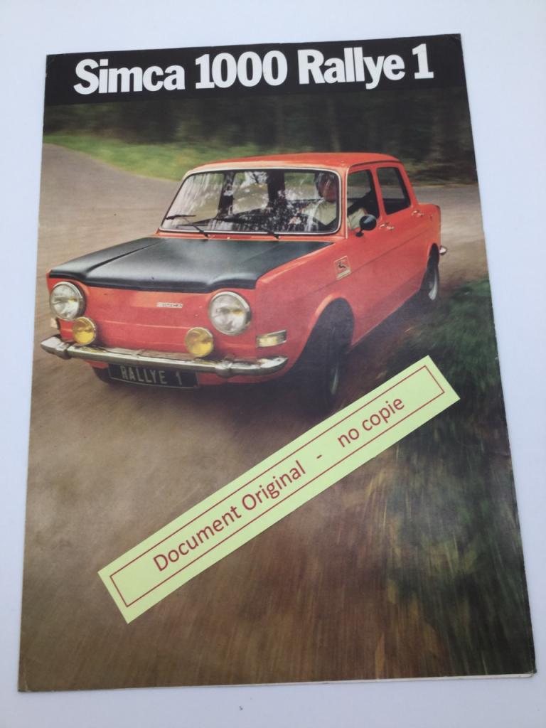 Plaquette publicitaire Simca 1000 Rallye 1 LesAnciennes.com