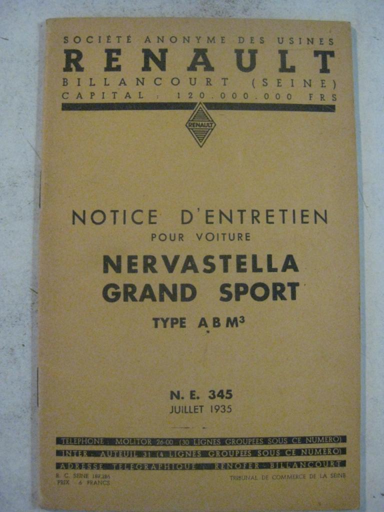 Renault Nervastella Gd Sport notice entretien LesAnciennes.com