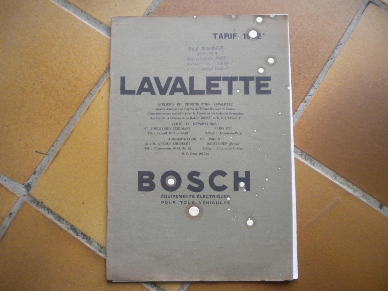 LAVALETTE BOSCH tarifs 1932 automobiles LesAnciennes.com