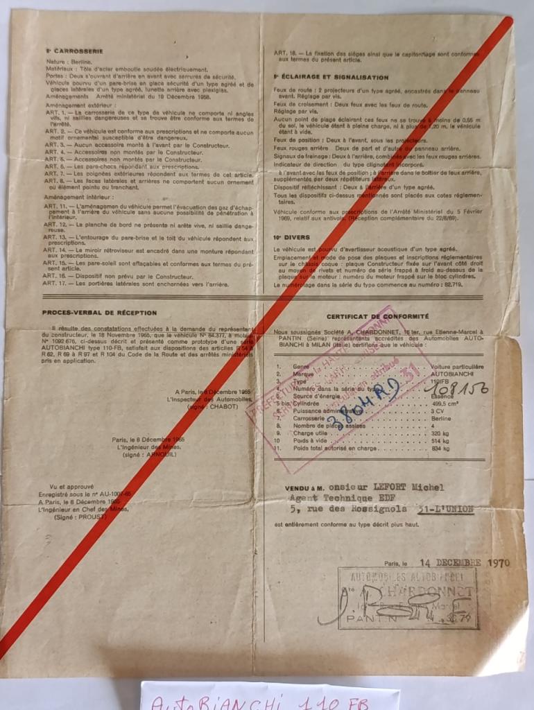 Feuilles des mines autobianchi 110 FB bianchi LesAnciennes.com