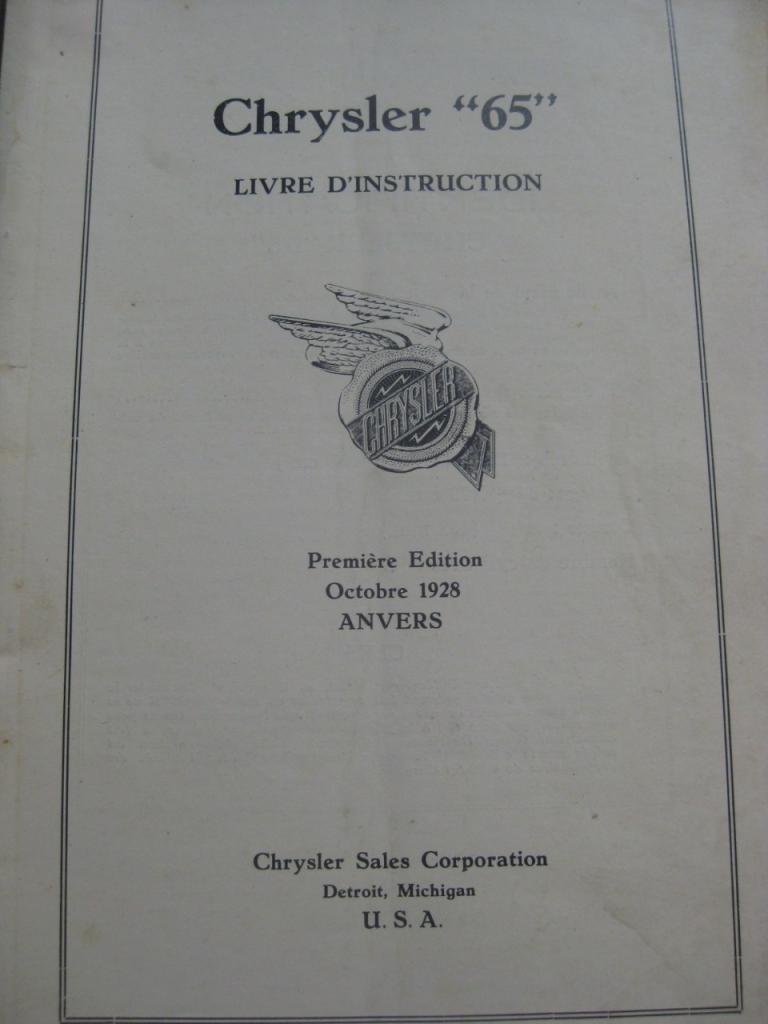 Chrysler 65, livret entretien de 1928 LesAnciennes.com