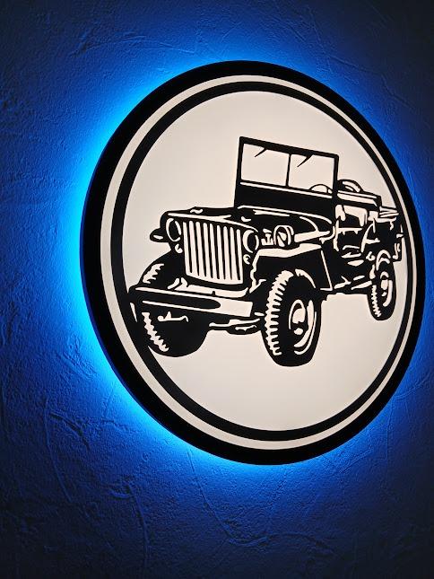 Lampe enseigne LED JEEP logo en INOX poli LesAnciennes.com