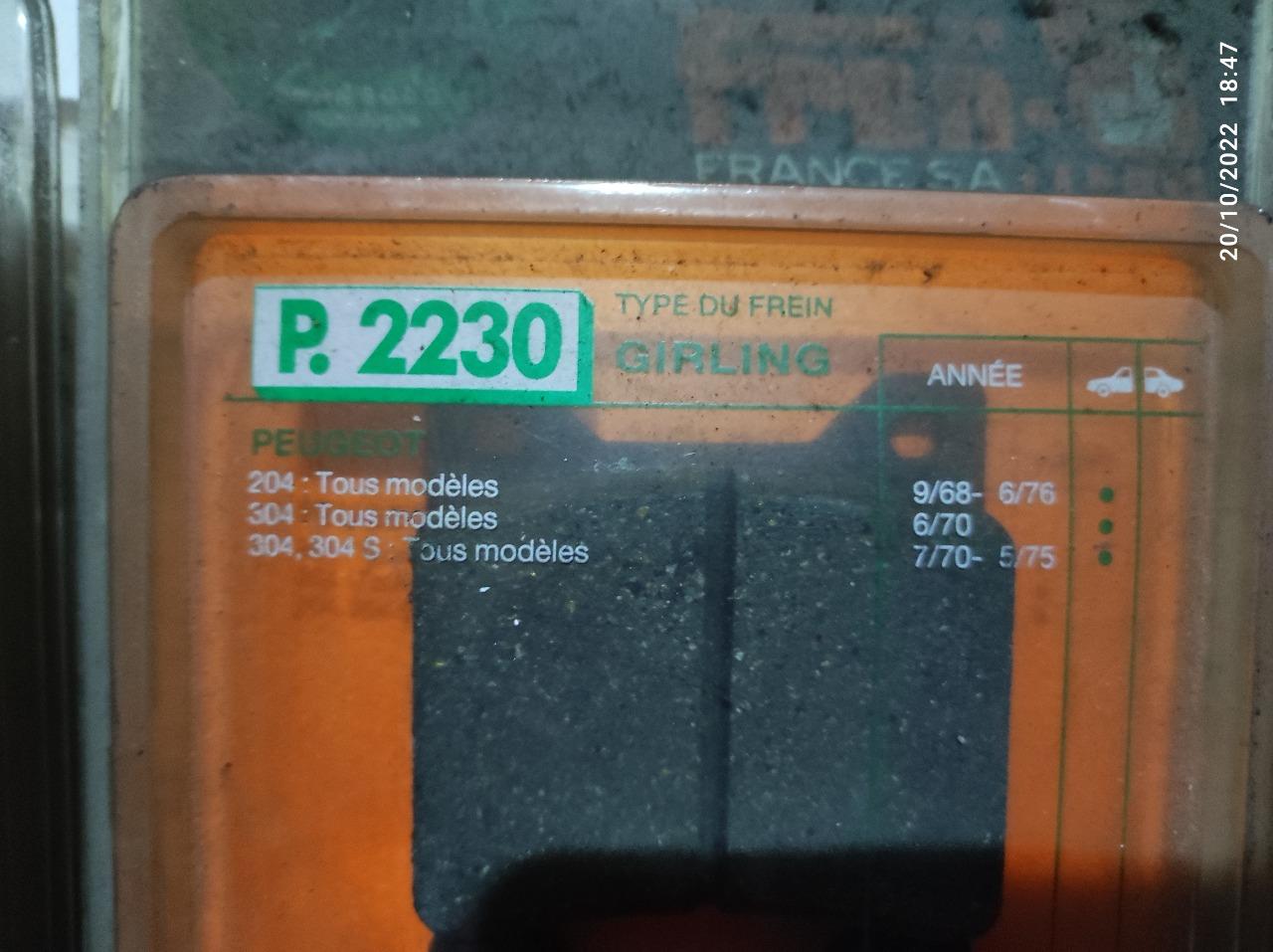 Plaquette de freins PEUGEOT 204 LesAnciennes.com