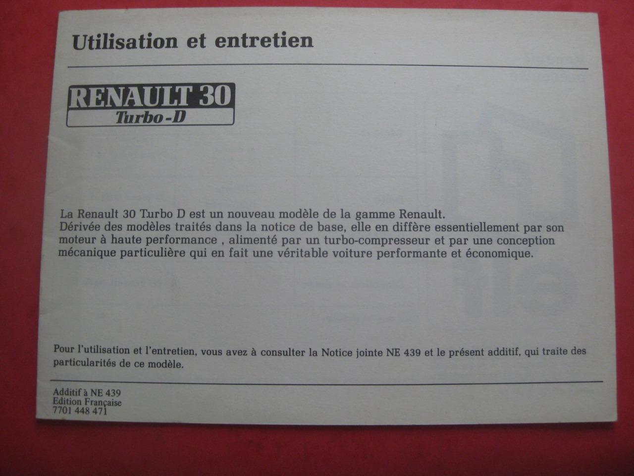 Renault 30 Turbo D, additif à la notice R 30 LesAnciennes.com