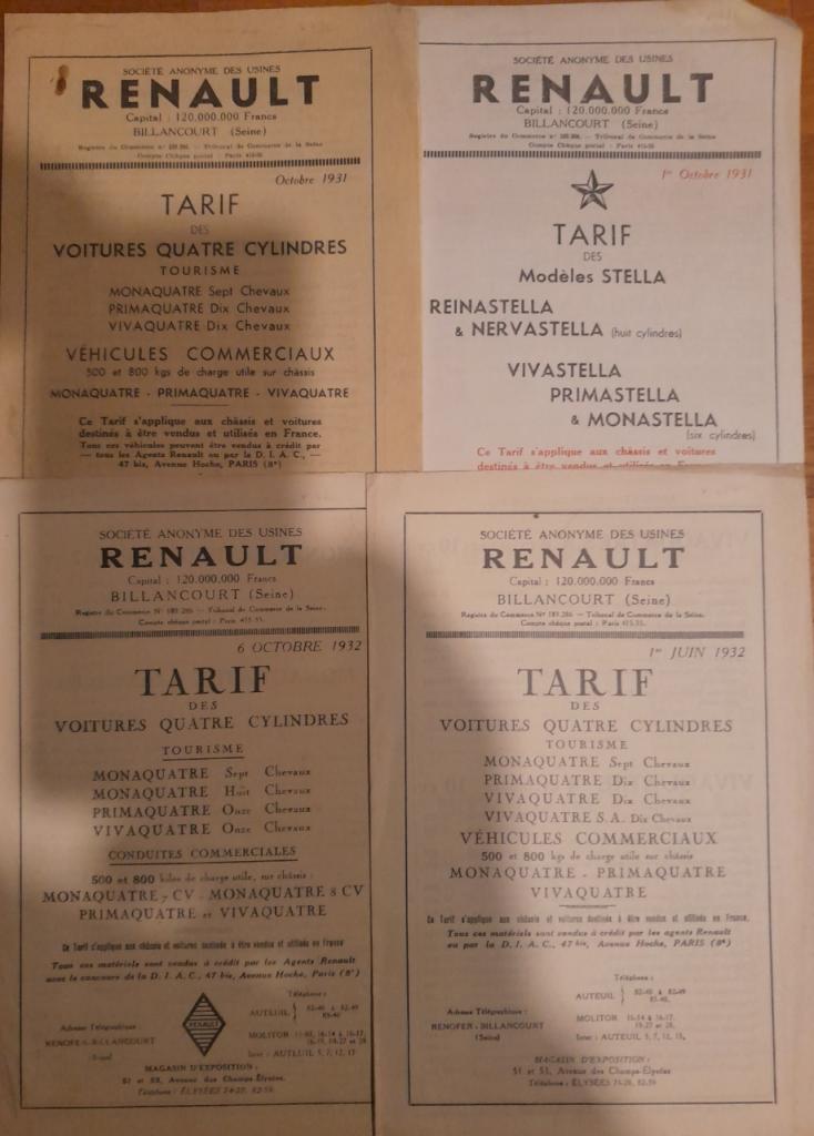 Renault tarifs des modèles 1931-1935 LesAnciennes.com