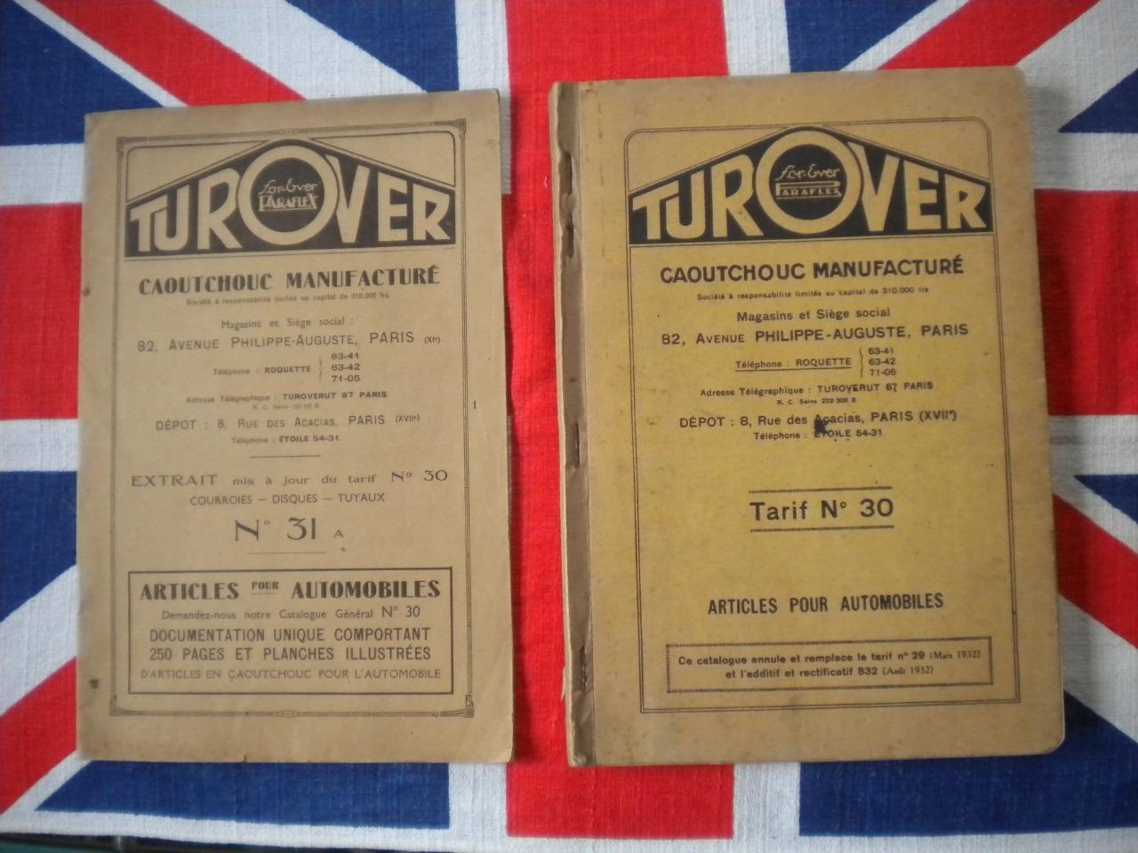 Catalogue Turover caoutchouc automobile 1933 LesAnciennes.com