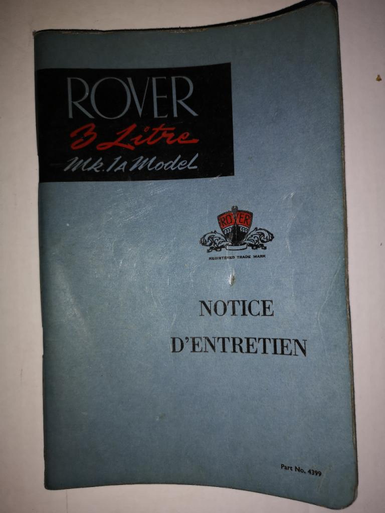Notice d'entretien ROVER 3 Litre mk1A LesAnciennes.com
