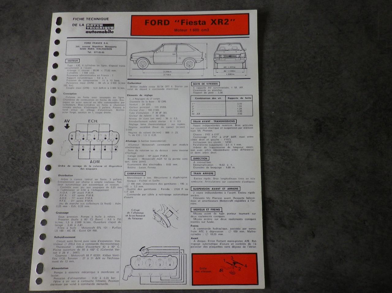 Fiche technique FORD FIESTA XR2 1600cm3 LesAnciennes.com