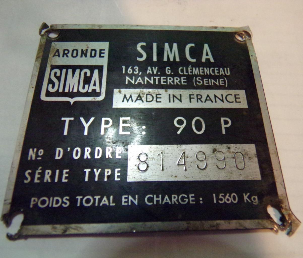 Plaque SIMCA Aronde LesAnciennes.com