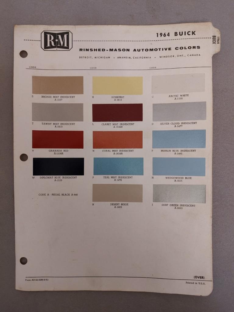 BUICK 1964 / teintes nuancier peinture LesAnciennes.com