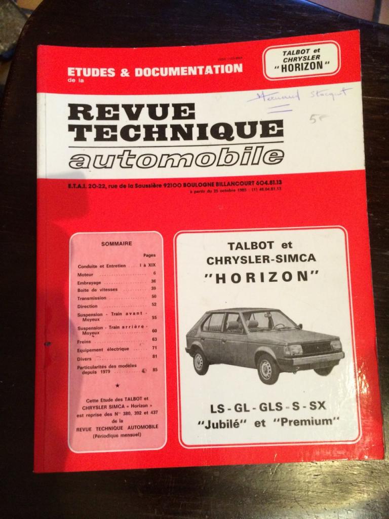 Manuel pratique TALBOT & CHRYSLER « HORIZON » LesAnciennes.com