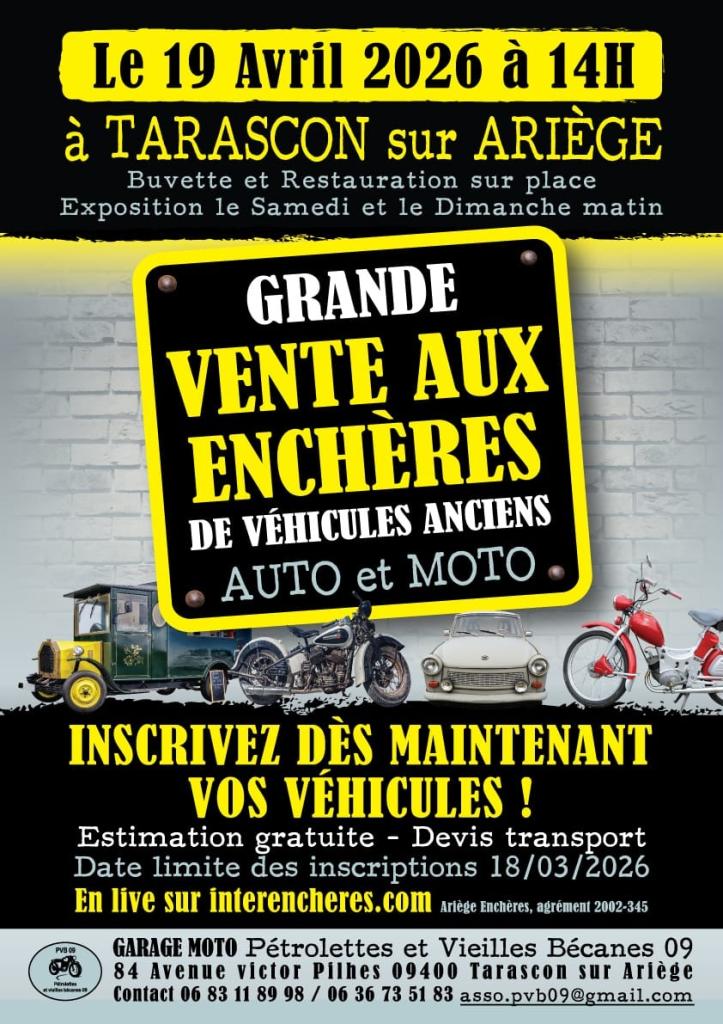 Grande vente aux enchères véhicules anciens auto et moto et pièces détachées moto LesAnciennes.com