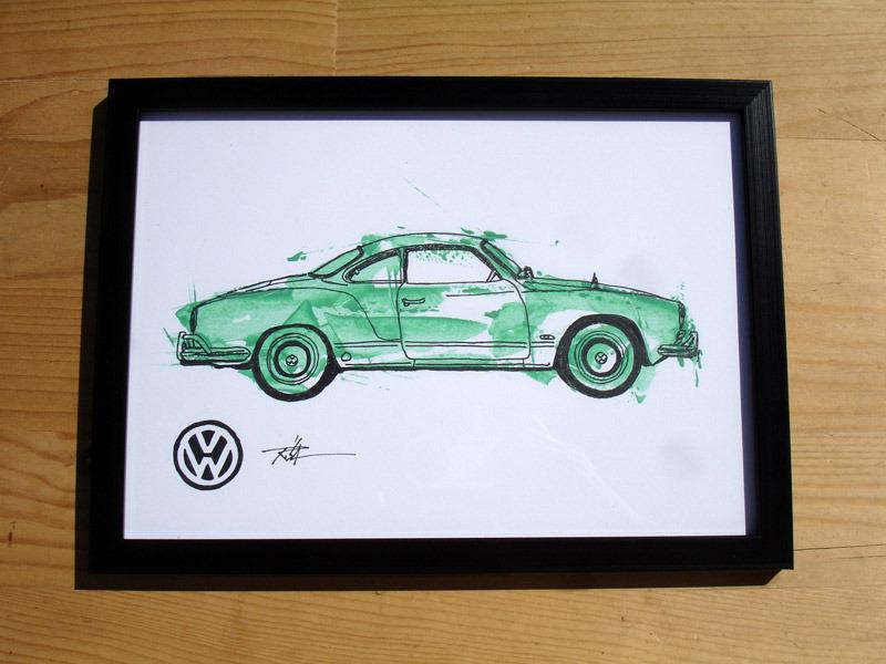 Volkswagen Karmann Ghia type 14 croquis encre LesAnciennes.com