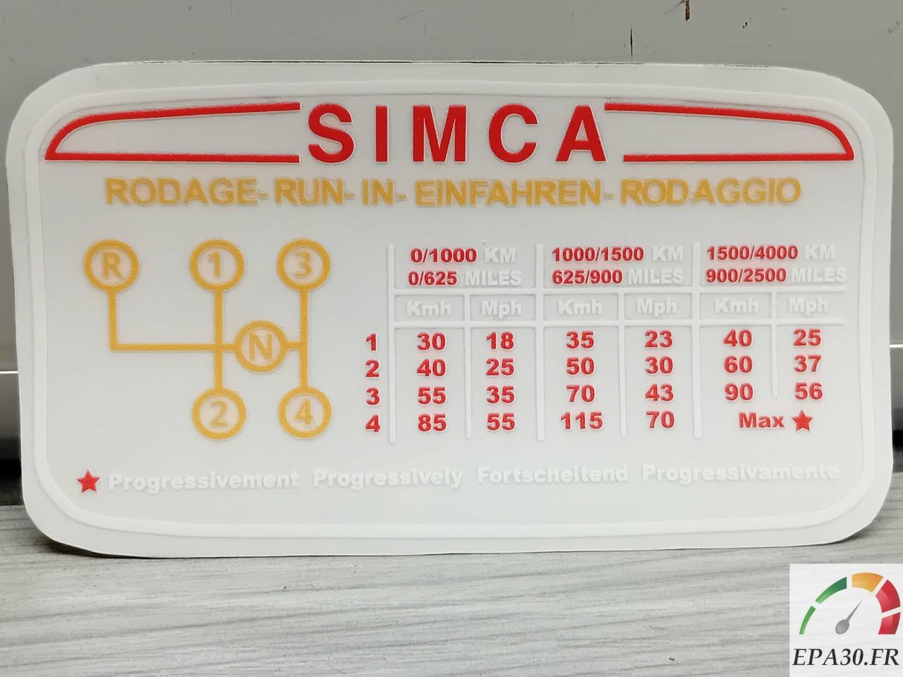 AUTOCOLLANT RODAGE PAREBRISE SIMCA 1000 RALLYE 1 2 LesAnciennes.com