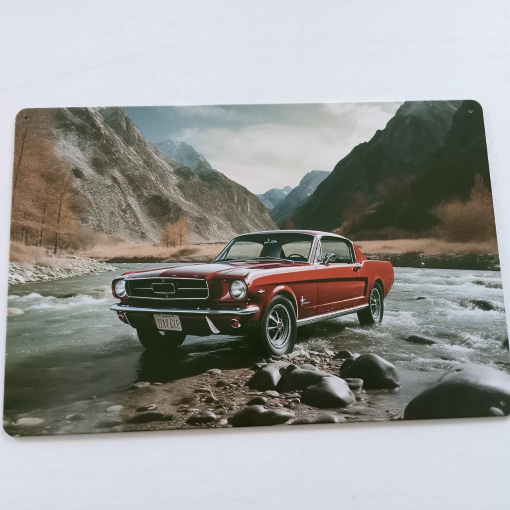 PLAQUE METAL FORD MUSTANG ROUGE LesAnciennes.com
