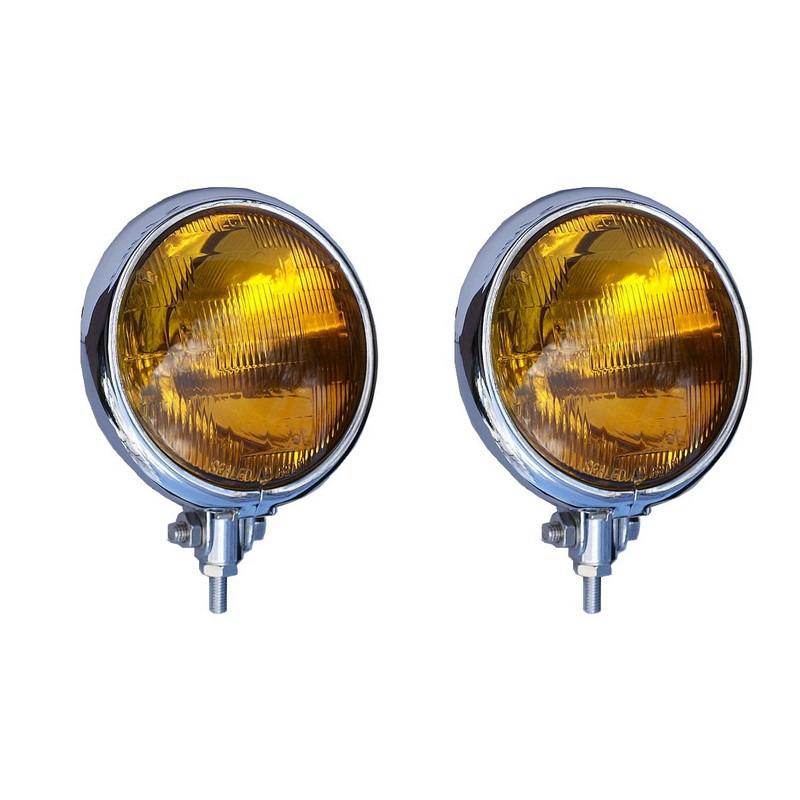 Jeu de 2 phares chromés Longue Portée glace jaune LesAnciennes.com